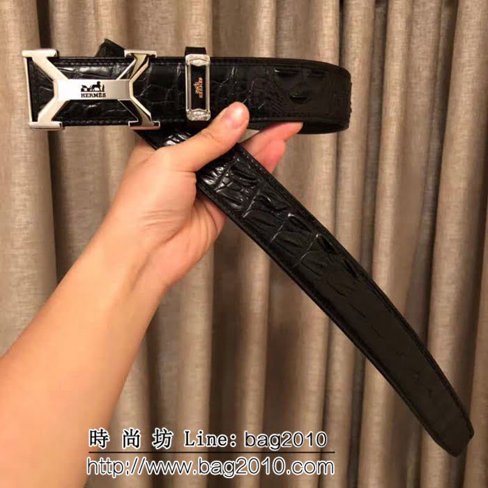 愛馬仕HERMES 純手工美洲鱷魚無拼接骨皮 專櫃奢華高端男士皮帶 HHG1663